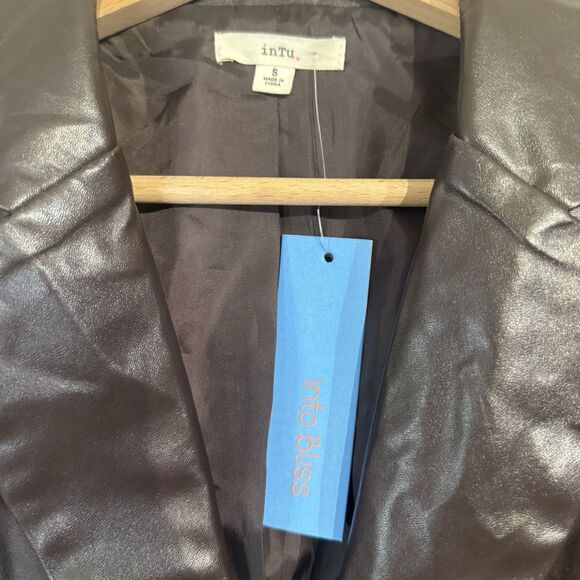 NWT Into Bliss Brown Button Up Leather Jacket Blazer Size S - Picture 3 of 9